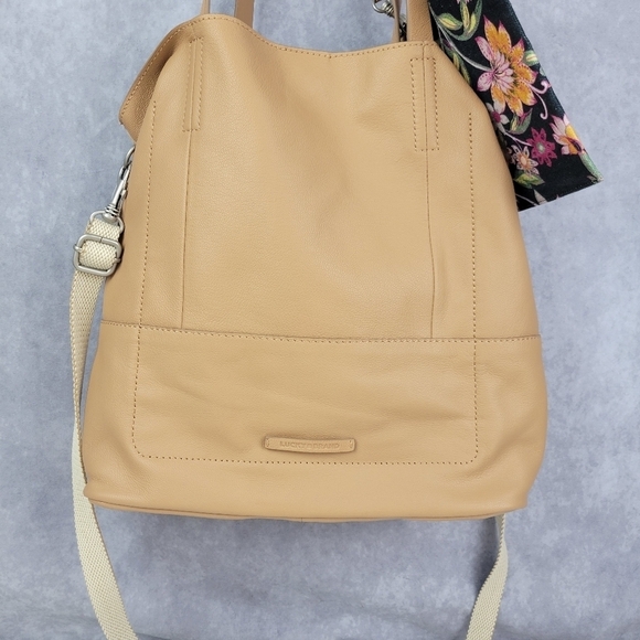 Lucky Brand Leather Suede Large Deep Shoulder Bag In Walnut cream - Picture 2 of 12